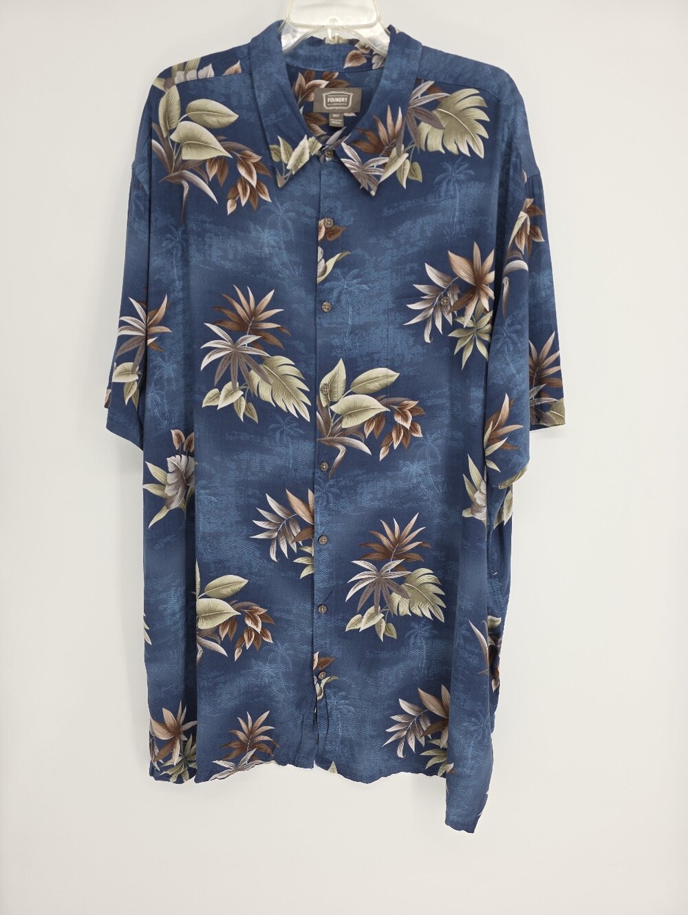 Mens The Foundry Hawaiian Tropical Button Front Shirt Blue 3XLT